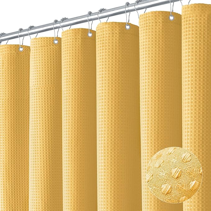 Dynamene Extra Long Waffle Shower Curtain 256 GSM Fabric 72x96 Gold by Dynamene