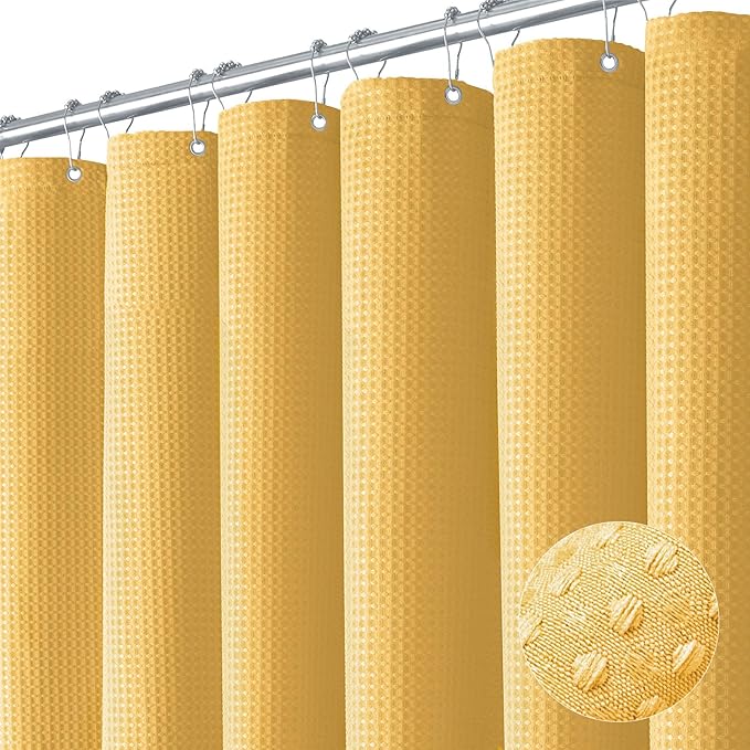 Dynamene Extra Long Waffle Shower Curtain 256 GSM Fabric 72"x84" Gold by Dynamene