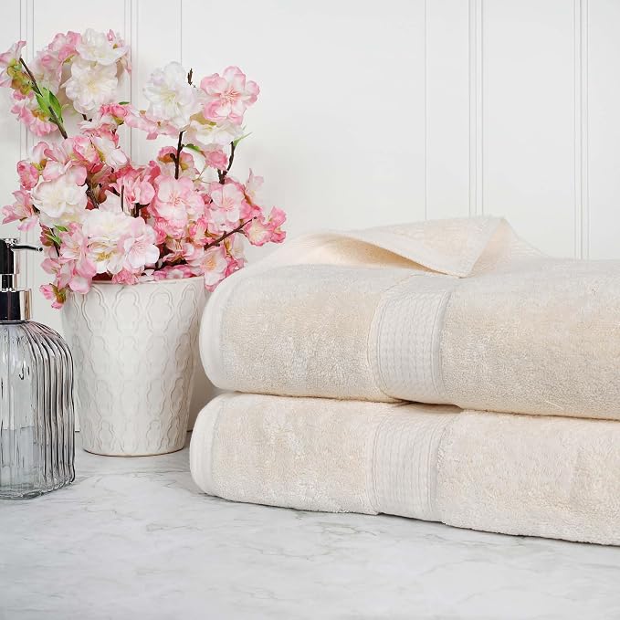 SUPERIOR Egyptian Cotton Pile Heavyweight Bath Sheet, 2 Piece Set, Cream | by SUPERIOR