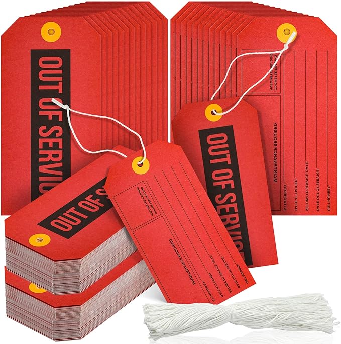 Out of Service Tags, Red Tags, Maintenance Required Label with Cotton String, 8 Inch Tag(300 Pack)