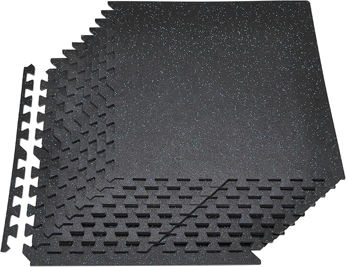 VEVOR 0.4Inch 96sq.ft 24 Tiles Gym Flooring for Home Gym, Rubber Top with High Density EVA Foam, 24 x 24In Gym Floor Exercise Equipment Mats, Interlocking Gym Mats, Puzzle Workout Mats, Black & Blue