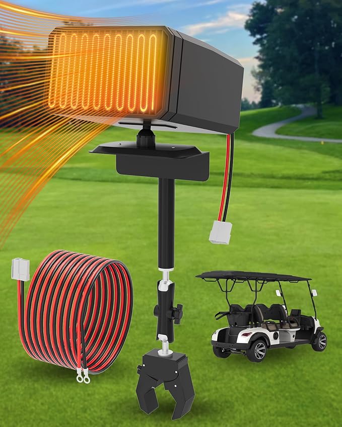 Electric Golf Cart Heater, 400W Safe & Quiet Fast Heating Carbon Fiber Battery Operated Heater with Fixing Clip, 360° Rotation, Fit for Club Cars/Yamaha/EZGOs 48V/60V/72V Golf Carts