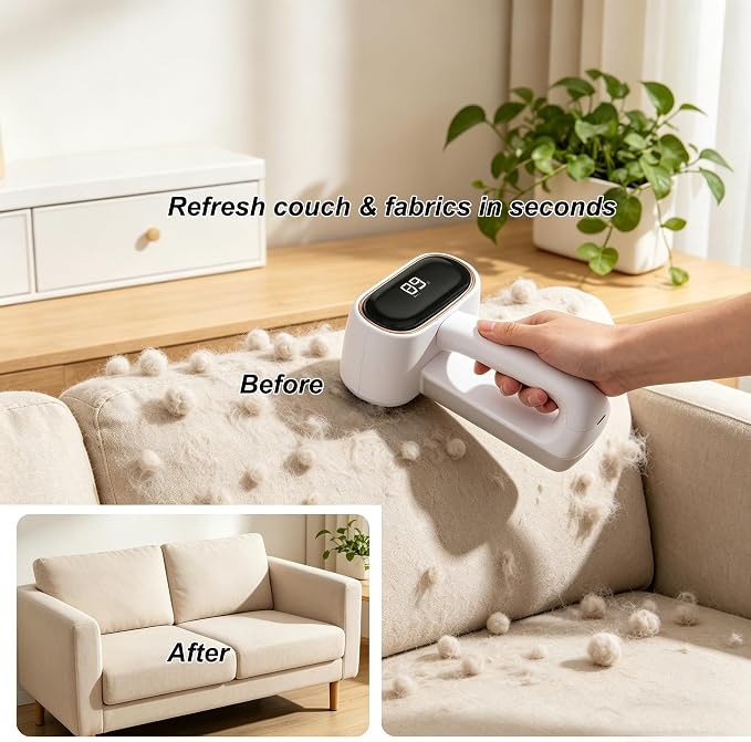 Fabric Shaver, Dual Head Lint Remover, LCD & 6-Blade, Rechargeable - Image 2
