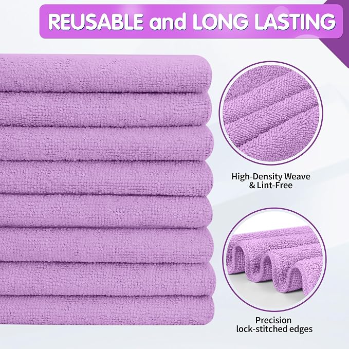 FIXSMITH Purple Microfiber Cleaning Cloth -Pack of 12, Highly Absorbent - Image 2