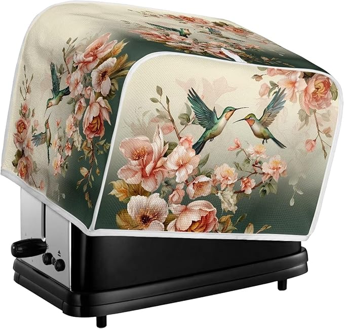 UNICEU Vintage Floral Hummingbird 2 Slice Toaster Cover Kitchen Small Appliance Cover, Quilted Toaster Bread Maker Cover Home Decoration Gifts