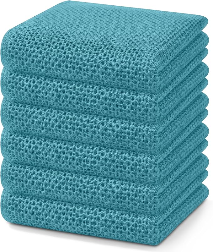 Homaxy 100% Cotton Waffle Weave Kitchen Dish Towels 6-Pack, Lake Blue | 13 x 28 by Homaxy
