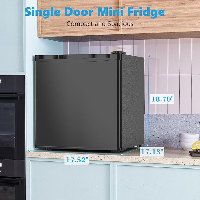 1.7 Cu.ft Mini Fridge with Freezer, Compact Refrigerator, Single Reversible Door, Ultra Quiet, Energy Efficient for Office, Dorm, Bedroom, Apartment, Black