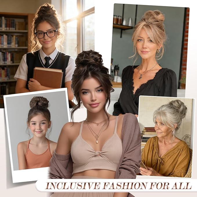 FESHFEN Large Messy Bun Hair Piece - Wavy Synthetic Chignon Scrunchies Elastic Ponytail Hair Extensions Thick Hairpieces for Women, Copper Brown & Beige Blonde 1.94oz
