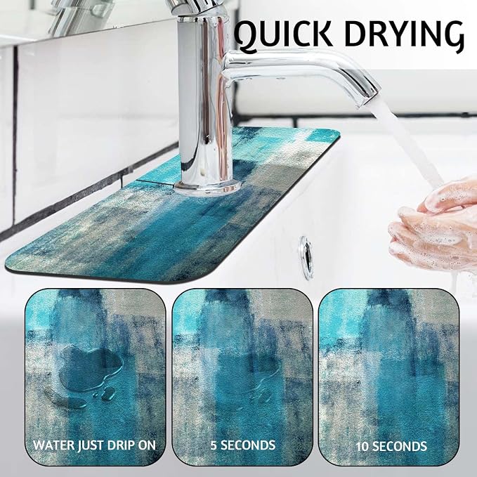 MCALK Turquoise Kitchen Sink Faucet Mat Splash Guard, Absorbent Quick-Dry - Image 2