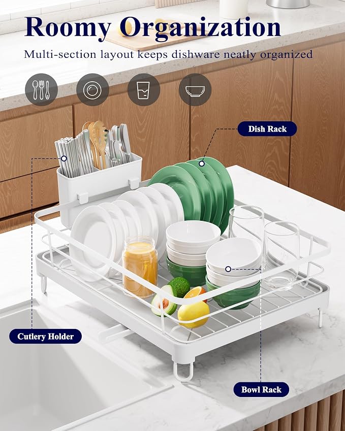 Kitsure Dish Drying Rack for Kitchen Counter, 12.7''W x 16.7''L, Cutlery Holder - Image 2