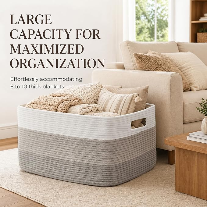 OIAHOMY Blanket Basket Laundry Basket Dog Toy Basket 75L Gradient Grey - Image 3