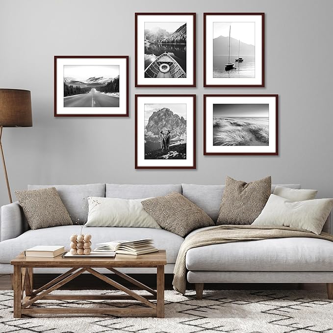 Americanflat 16x20 Picture Frame with Polished Plexiglass - Set of 5 - Use as 12x16 Frame with Mat or Display 16x20 Photo Without Mat - Galleria Collection - Picture Frames for Wall Display - Mahogany