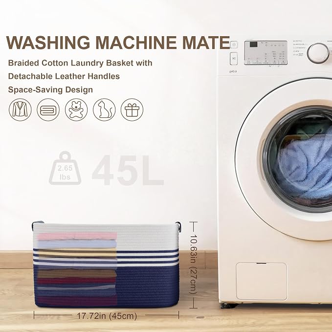 45L Small Woven Laundry Basket Hamper - Image 7