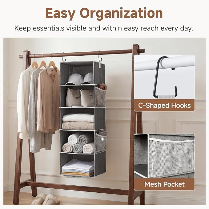 StorageWorks Hanging Closet Organizer, 5-Shelf Hanging Shelves - Image 4