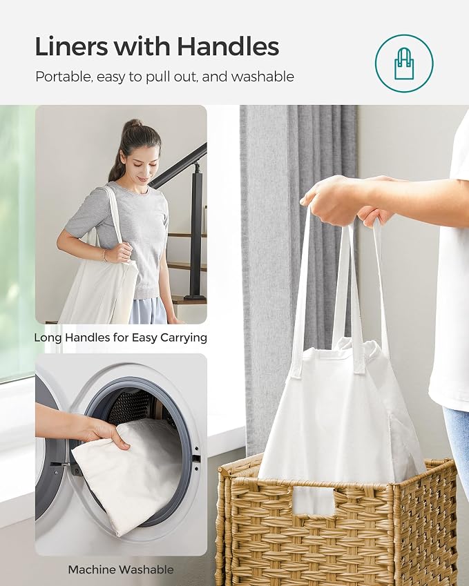 SONGMICS Laundry Hamper with Lid, 17.2 Gallon Synthetic Rattan Clothes Laundry - Image 6