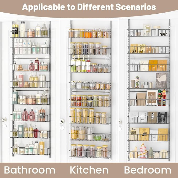 ElegantArray 8-Tier Pantry Door Organizer, Light Gray - Image 4