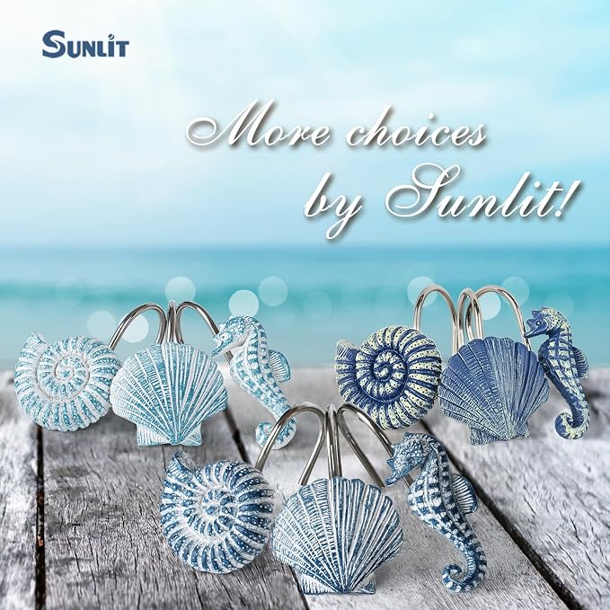 Sunlit Seashells Decorative Shower Curtain Hooks, Sky Blue Ocean Creatures - Image 7
