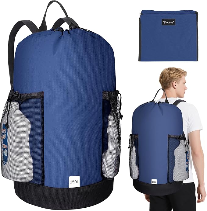 BALEINE 2PK 150L Laundry Bag Backpack, 900D Oxford Fabric Large Travel Laundry by BALEINE