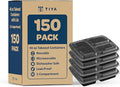 TIYA Food Containers - 48 oz Bulk 150 Pack with Lids - Plastic Compartment To-Go Boxes - Reusable, Microwavable, Dishwasher Safe - Leak-Proof for Meal Prep - BPA-Free
