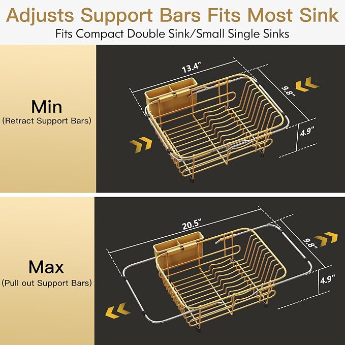JASIWAY Gold Dish Drying Rack in Sink - Image 5