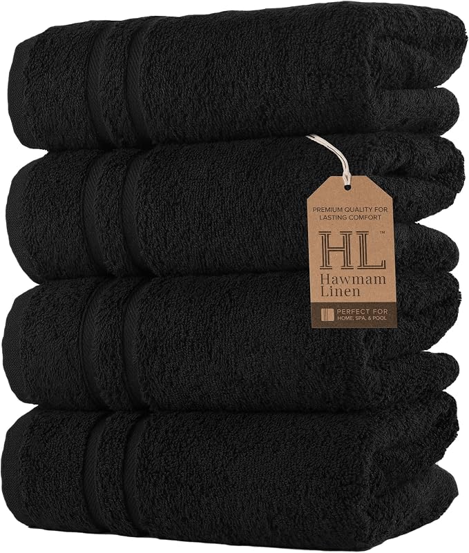 Hawmam Linen Black Hand Towels 4 Pack Turkish Cotton Premium Quality Soft and by HawmamLinen