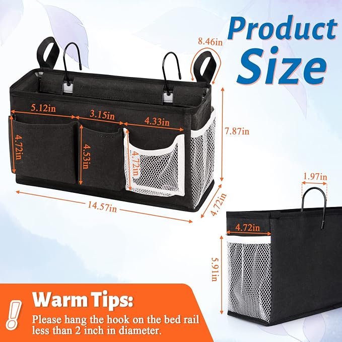Bedside Caddy, Bedside Storage Bag Hanging Organizer - Image 6
