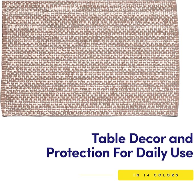 Sweet Home Collection 100% Cotton Placemats for Dining Room Rectangle Two Tone Woven Fabric 13" x 19" Soft Durable Table Mat Set, Set of 4, Taupe