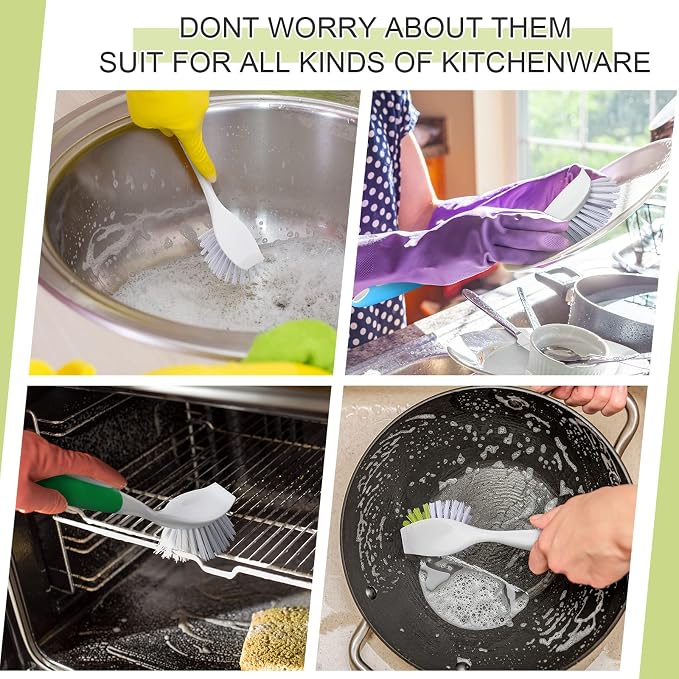 Didaey Dish Brush with Handle Kitchen Scrub Brush, 4 Colors, 11.02 x 3.15 x - Image 4