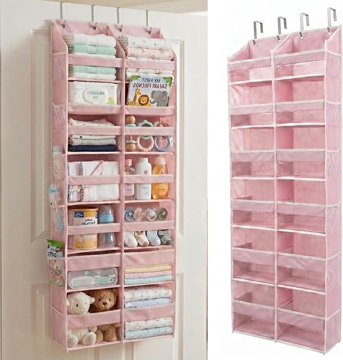 HOMELUX THEORY Over the Door Organizer, 6-Tier XL, 100D Fabric, Baby Pink by HomeluxTheory