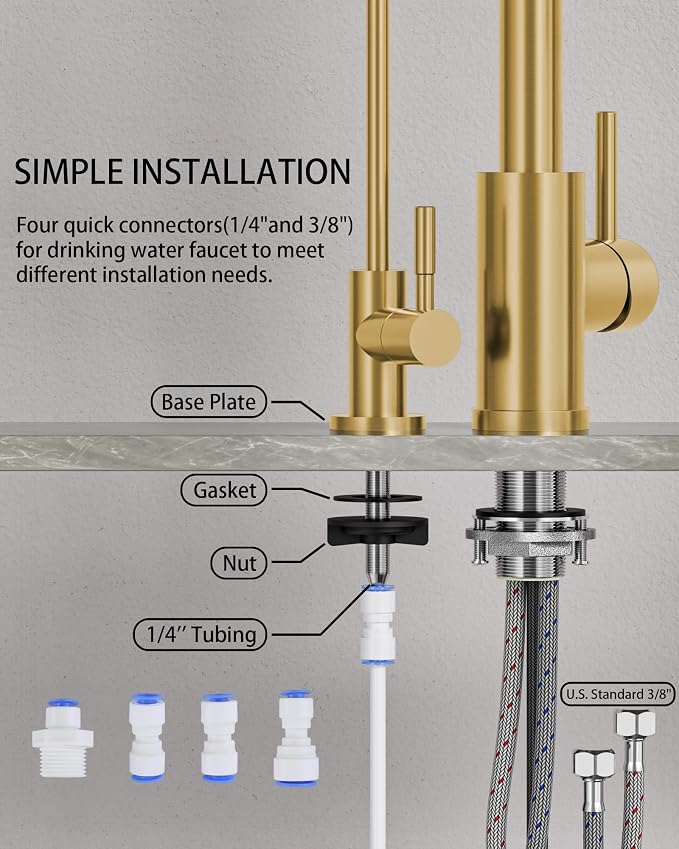Kitchen Faucet and Water Filter Faucet: Brushed Gold Kitchen Sink Faucet - Image 8