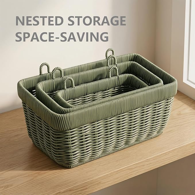 Hanging Wicker-Style Baskets for Kitchen Bathroom Entryway Organizing - Image 7