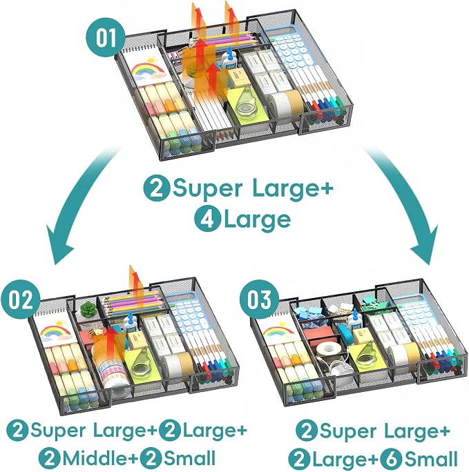 2 Pack Expandable Desk Drawer Organizer, 10 Compartments, expands from 8.74 to - Image 8
