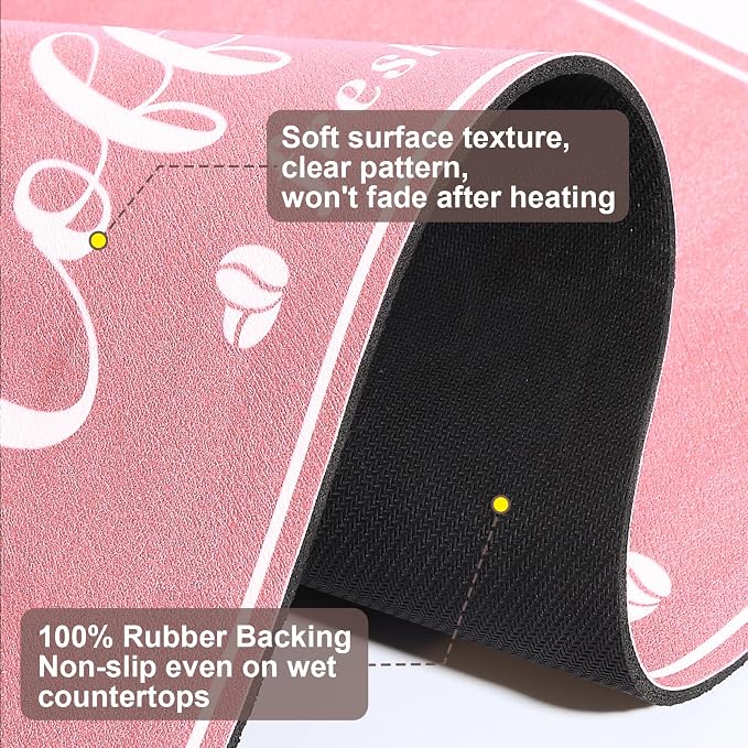 CooRug Fashion Coffee Mat, Dish Drying Mat 16" x 24" Pink | Hide Stain - Image 7