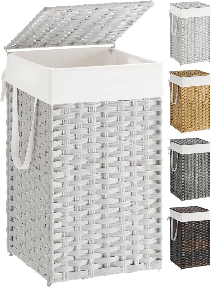 SONGMICS Laundry Hamper with Lid, 17.2 Gallon Synthetic Rattan Clothes Laundry by Unknown