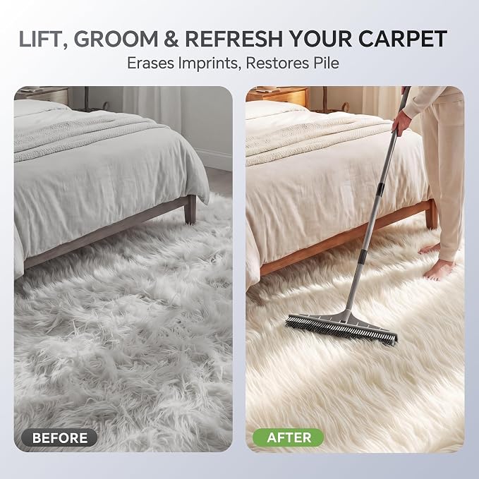 Walensee Carpet Brush for Pet Hair Removal, 2 in 1 Carpet Rake & Rubber Broom - Image 4