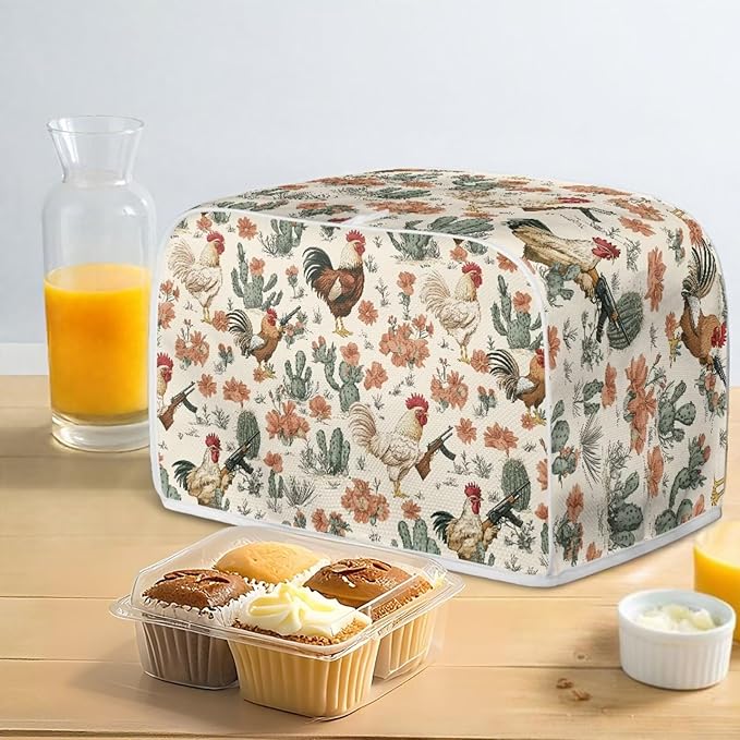 UNICEU Rooster Cactus Print Toaster Covers 4 Slice Anti-Scratch Cover Protection Dustproof Bakeware Protector with Top Hook