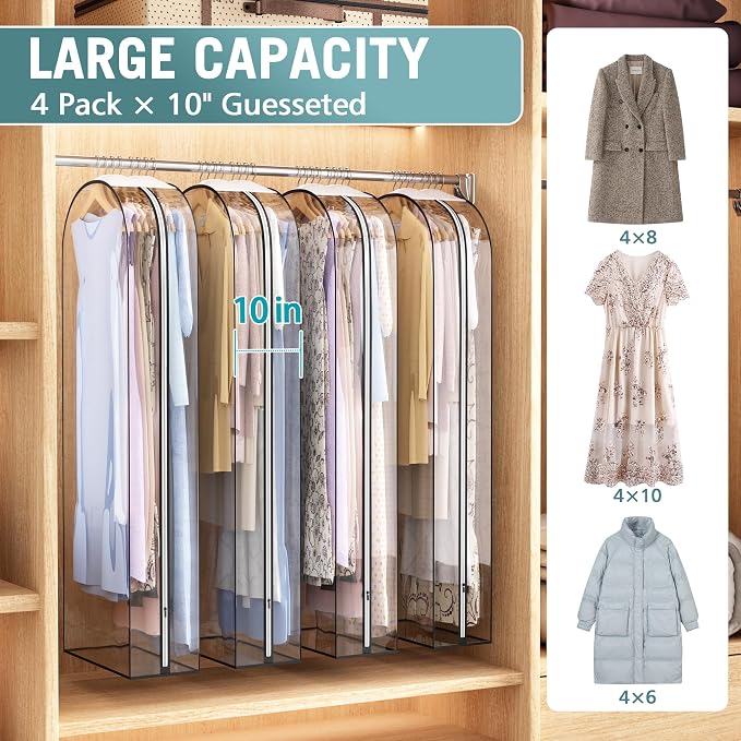 Liuoud Clear Garment Bags for Hanging Clothes 10” Gusseted, 4 Pack, 60” | Suit - Image 2