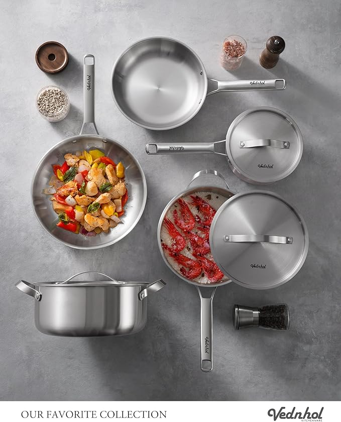 Stainless Steel Frying Pan 12 Inch with Lid, Fully Clad Tri-Ply Stainless Steel Skillet for Even Heating, Brushed Finish, Dishwasher & Oven Safe, Induction & All Stovetops Compatible