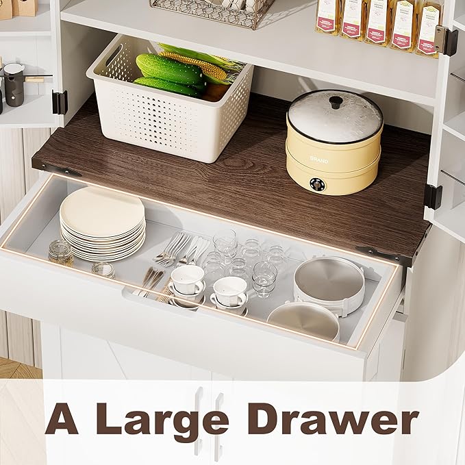 72" Kitchen Pantry Storage Cabinet with Doors and Shelves, Wood Farmhouse Pantry Storage with Barn Doors for Kitchen, Dining Room, Living Room