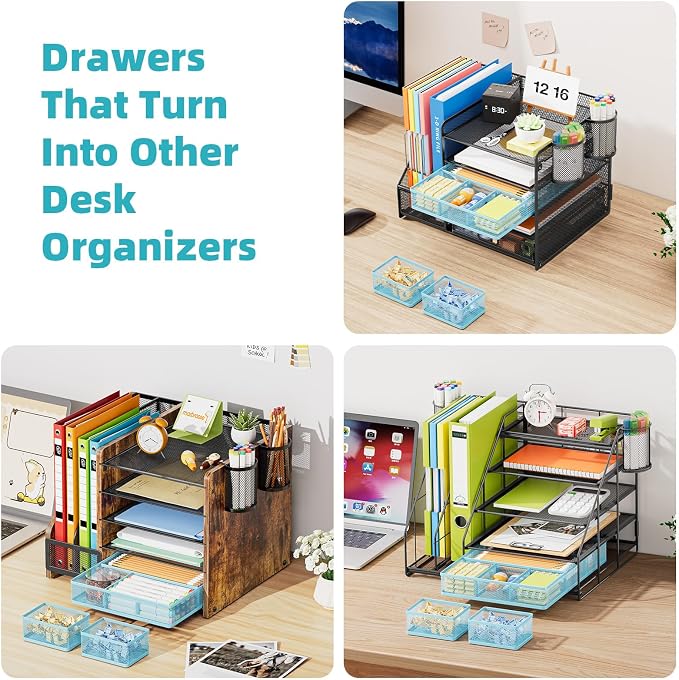 Marbrasse Mesh Desk Drawer Organizer Tray 3 Packs, 9 Adjustable Compartments - Image 6