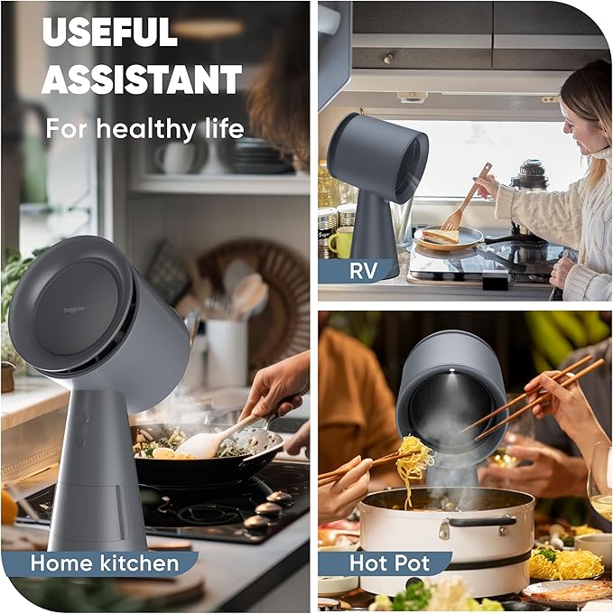 BREETEE Portable Range Hood Kitchen–5-Layer Filter Compact Desktop Exhaust Fan, Powerful 3-Speed Smoke Removal, Low Noise Countertop Range Hood, Oil Cup, for Apartments, Dorm, RV, Indoor BBQ - Grey