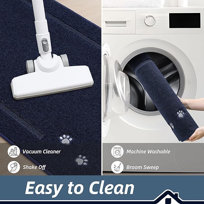 BEQHAUSE Dog Door Mat for Muddy Paws 24"x36" Dirt Trapper Absorbent Doormat Non Slip Entryway Rugs Washable Stain Resistant Welcome Floor Mat Soft Low-Profile for Front Back Door, Navy Blue
