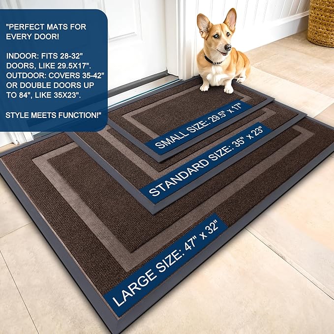 OLANLY Front Door Mat Indoor Outdoor Entrance, Waterproof All-Season, All-Weather Doormat, Sturdy Natural Rubber, Fade Resistant, Low Profile, Easy Clean Patio Porch Entryway Mat, 59x40, Dark Brown
