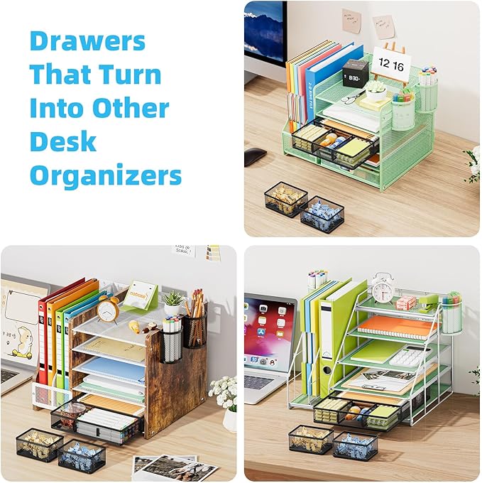 Marbrasse Mesh Desk Drawer Organizer Tray 3 Packs, 9 Adjustable Compartments - Image 5
