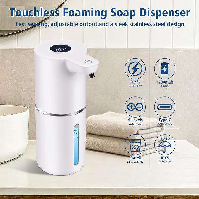 Automatic Foaming Soap Dispenser, 4 Adjustable Foam Levels, 11.8 oz Countertop - Image 2