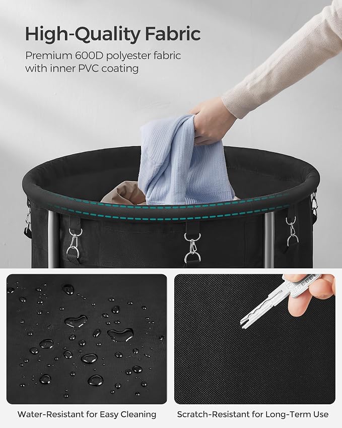 SONGMICS Laundry Basket with Wheels, Steel Frame, Removable Bag - Image 5