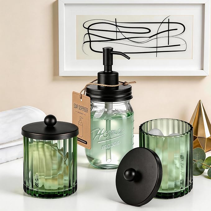 Amolliar Green Glass Apothecary Jar, Qtip Holder - Image 8