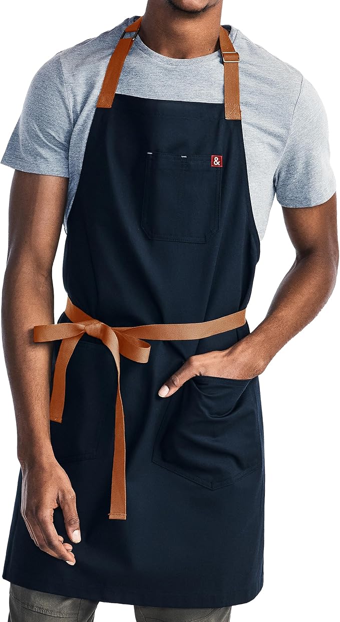 hedley & bennett Essential Apron – Adjustable Bib Chef Apron with 3 Pockets & Towel Loop – 12oz Cotton Canvas – Midnight Blue