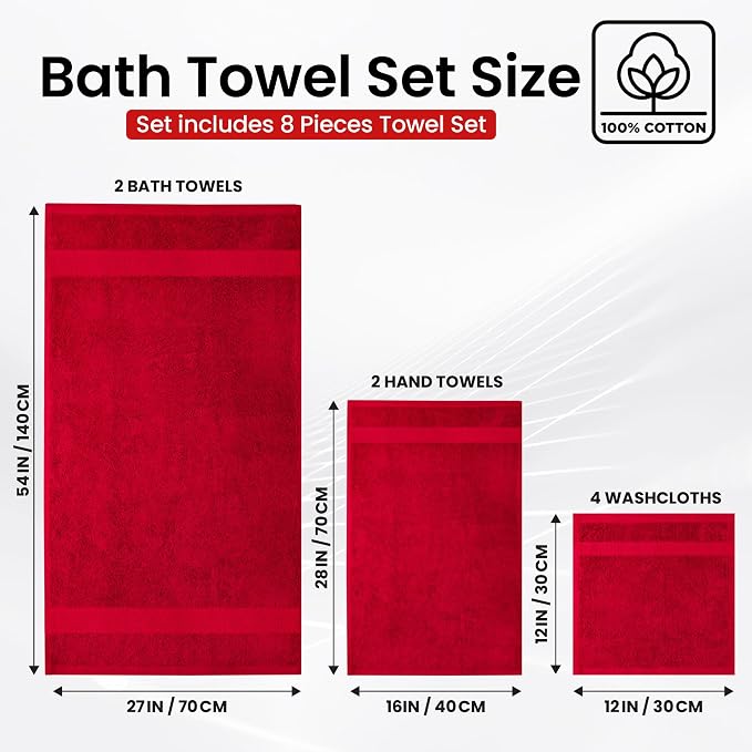 Infinitee Xclusives 100% Cotton Bath Towel Set – 8 Piece Bathroom Towel Set | – - Image 3