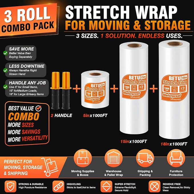 Stretch Film Shrink Wrap Complete Moving Kit x 1000 Ft - Image 3